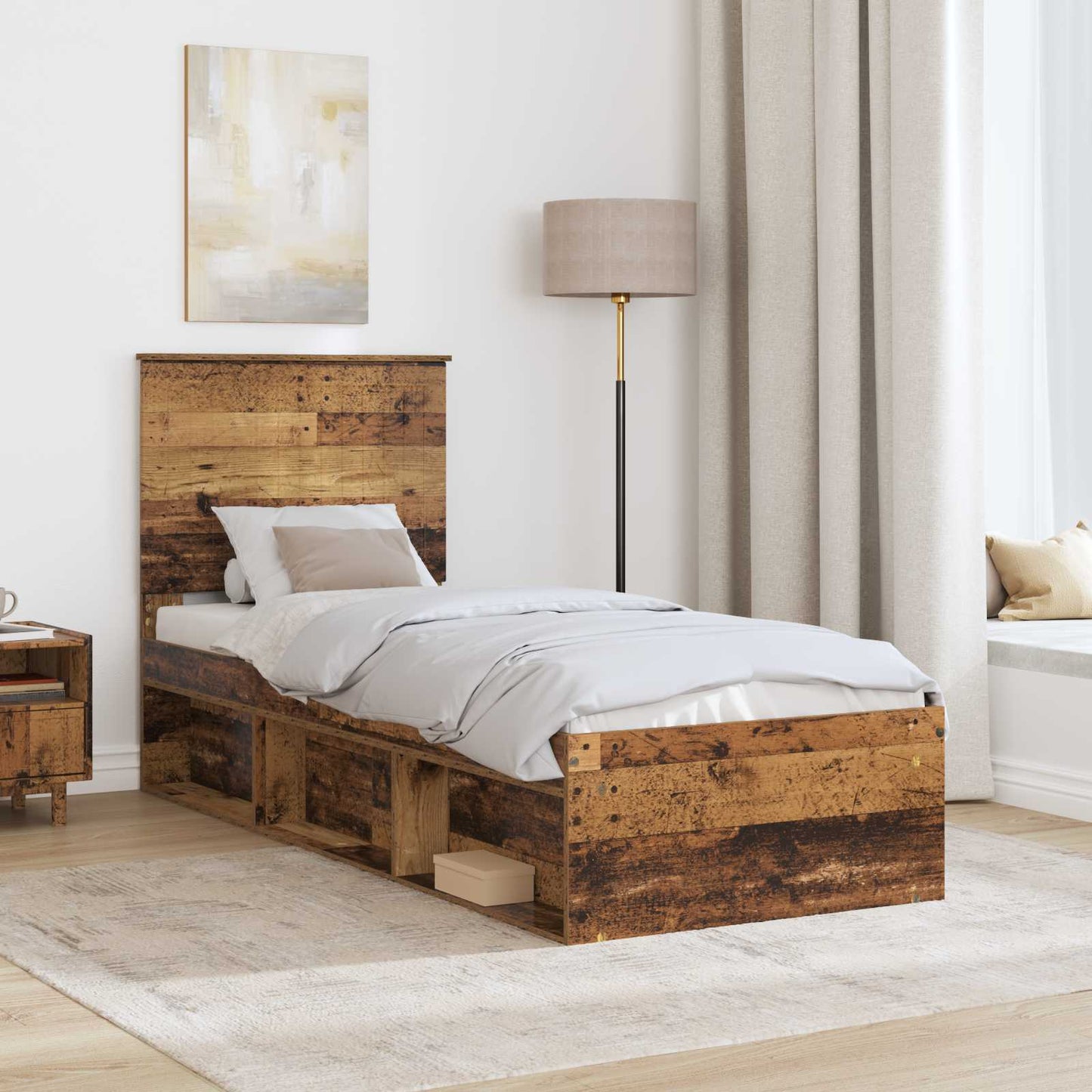 vidaXL Σκελετός Κρεβατιού Παλιό ξύλο 75 x 190 cm Στερεά ξυλεία πεύκου