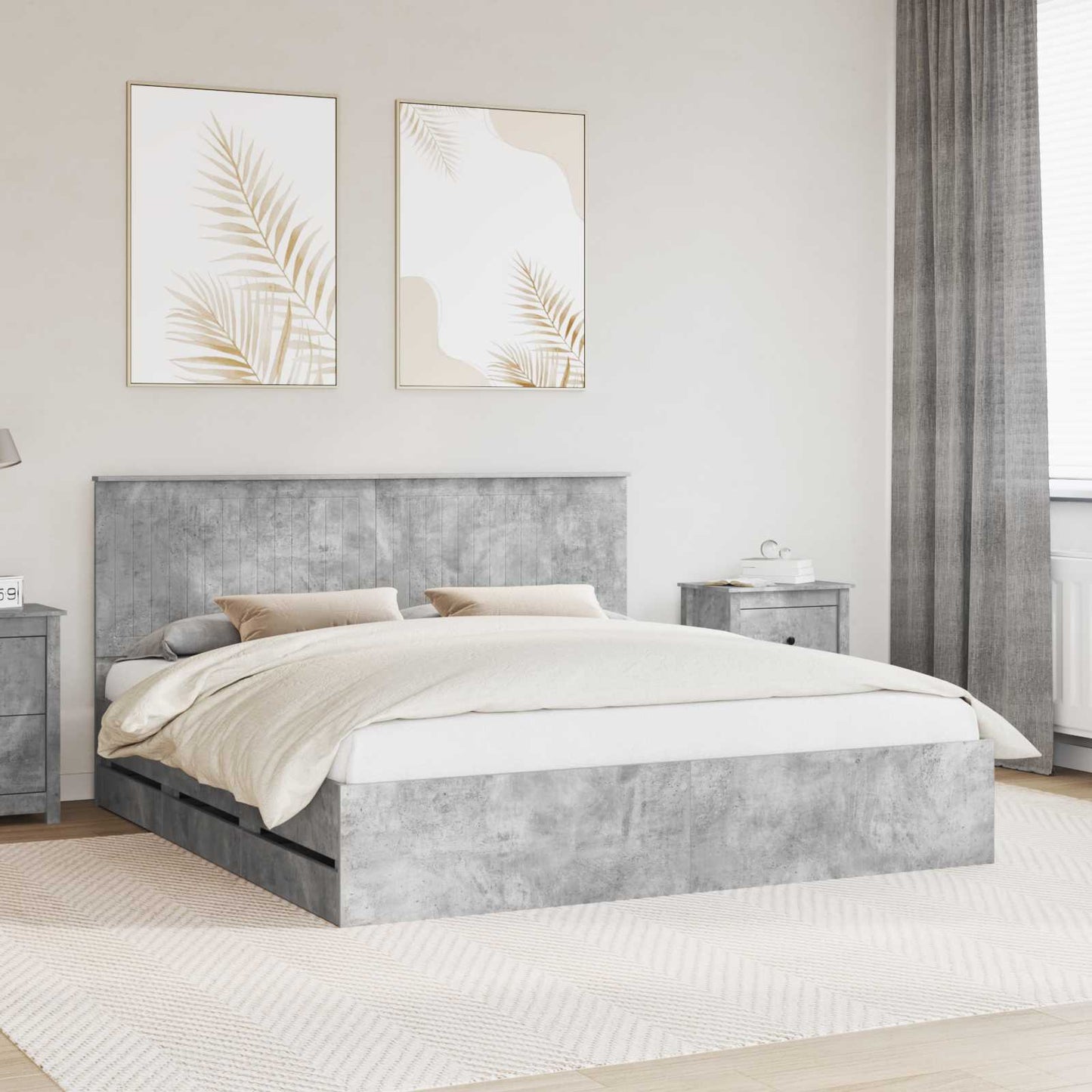 vidaXL Σκελετός Κρεβατιού Σκυρόδεμα Γκρι 180 x 200 cm Μηχανήματος Ξύλο