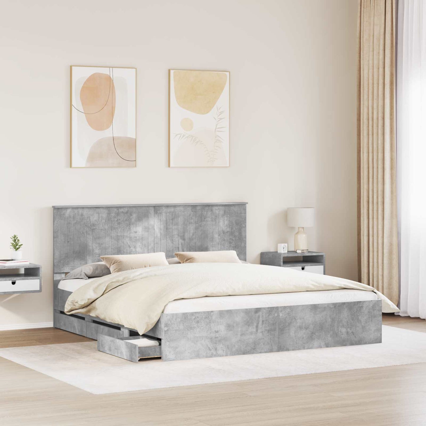 vidaXL Σκελετός Κρεβατιού Σκυρόδεμα Γκρι 180 x 200 cm Μηχανήματος Ξύλο