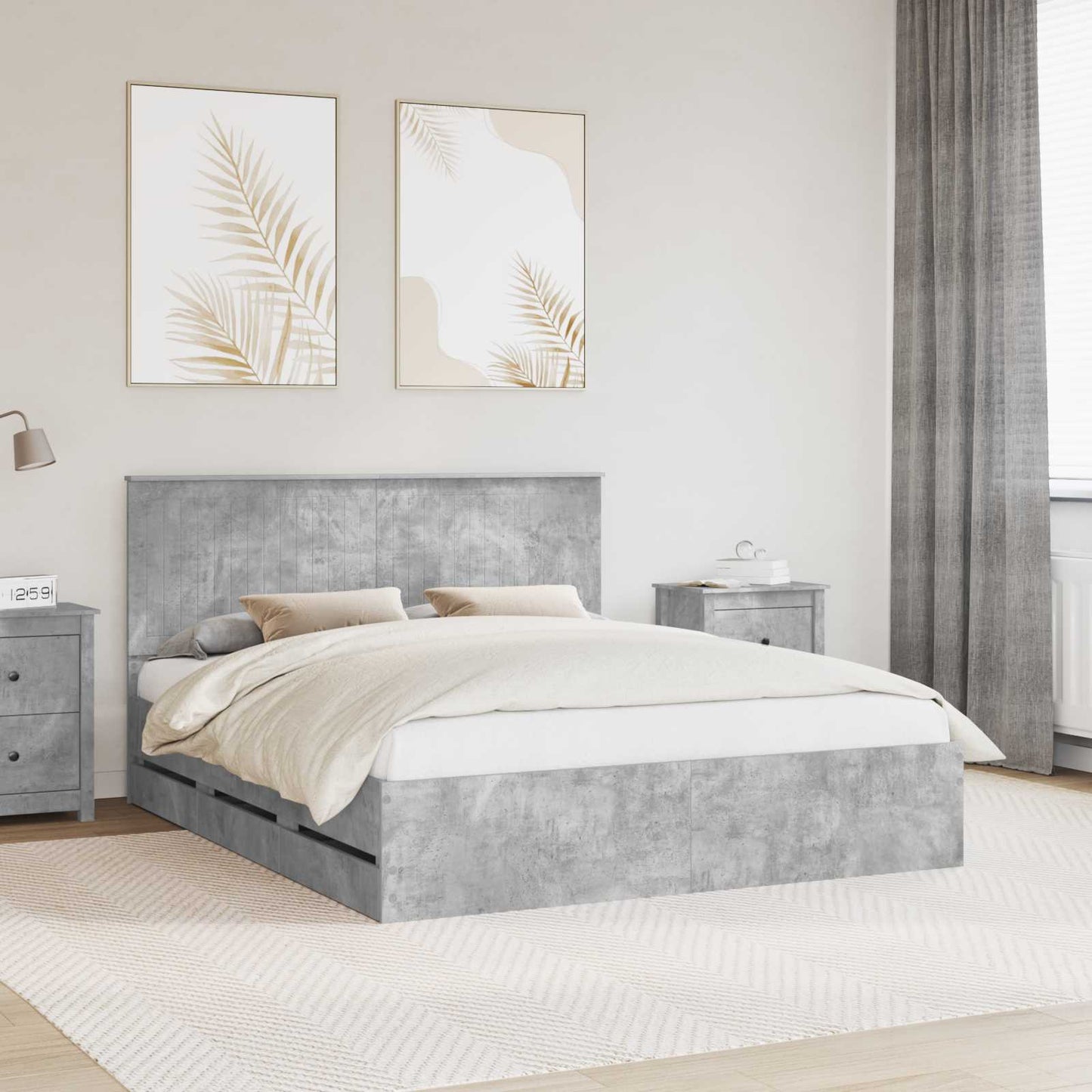 vidaXL Σκελετός Κρεβατιού Σκυρόδεμα Γκρι 160 x 200 cm Μηχανήματος Ξύλο