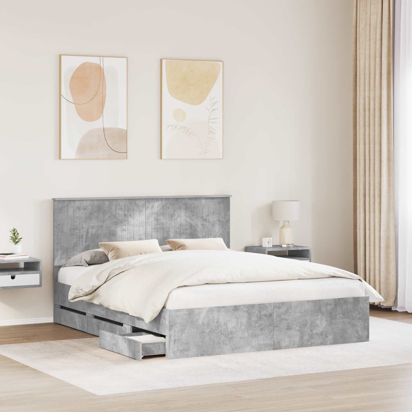 vidaXL Σκελετός Κρεβατιού Σκυρόδεμα Γκρι 160 x 200 cm Μηχανήματος Ξύλο