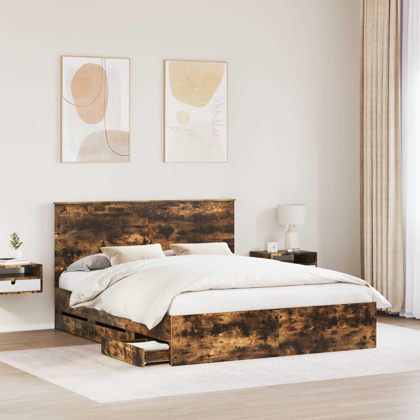 vidaXL Σκελετός Κρεβατιού Καπνιστό Δρύς 160 x 200 cm Μηχανήματος Ξύλο