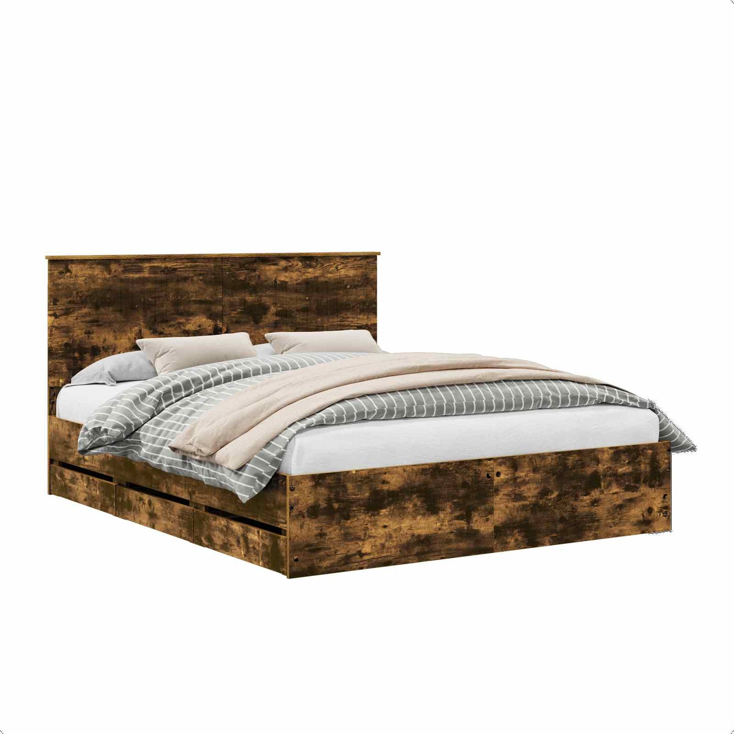 vidaXL Σκελετός Κρεβατιού Καπνιστό Δρύς 160 x 200 cm Μηχανήματος Ξύλο