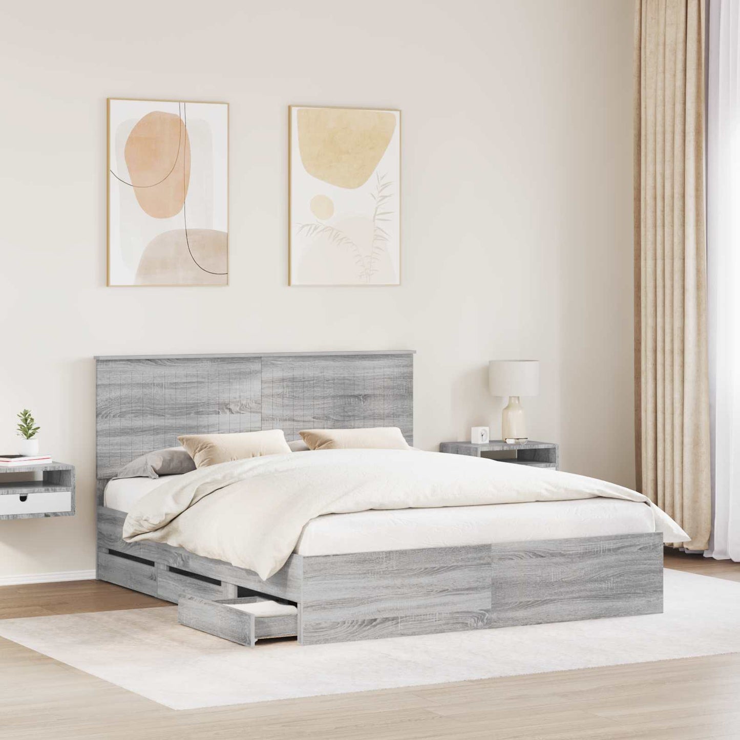 vidaXL Σκελετός Κρεβατιού Γκρίζο Σονομα 160 x 200 cm Μηχανήματος Ξύλο