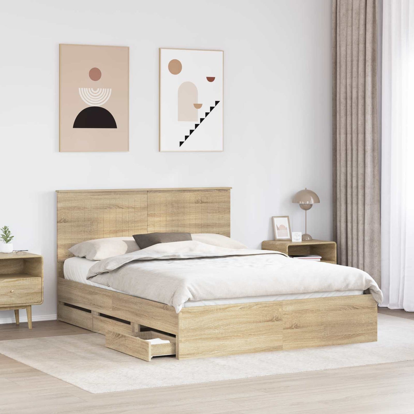 vidaXL Σκελετός Κρεβατιού Δρύς Sonoma 150 x 200 cm Μηχανήματος Ξύλο