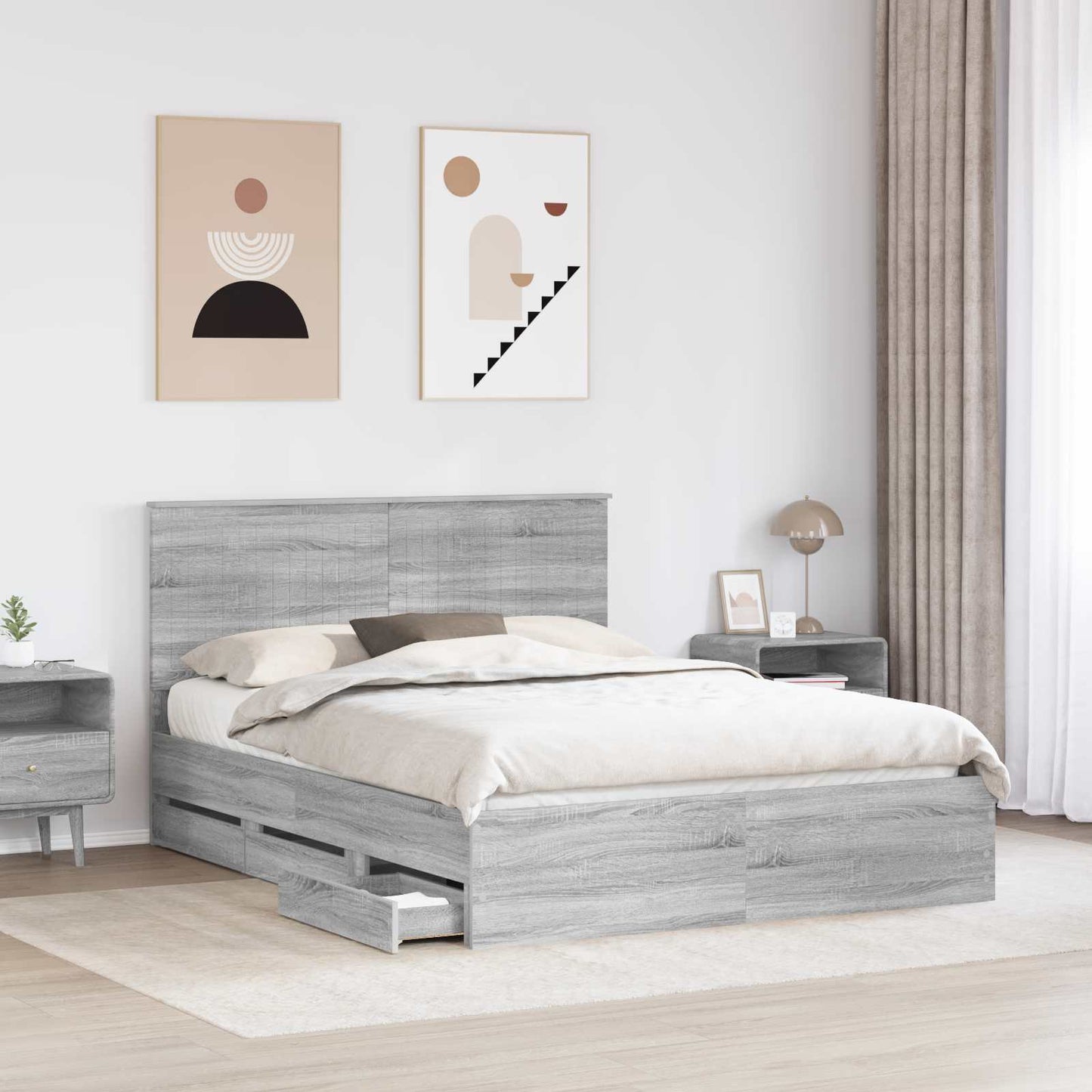 vidaXL Σκελετός Κρεβατιού Γκρίζο Σονομα 150 x 200 cm Μηχανήματος Ξύλο