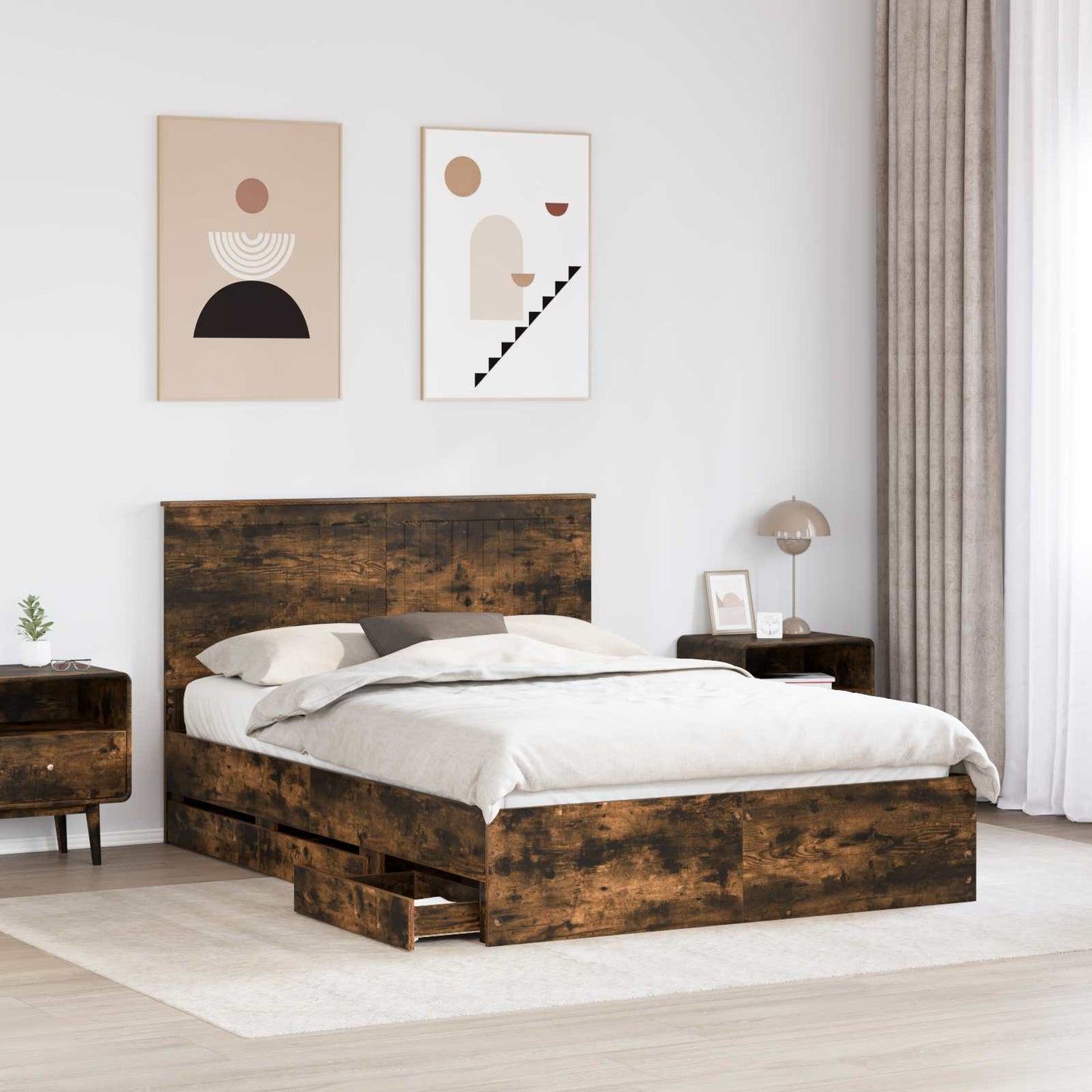 vidaXL Σκελετός Κρεβατιού Καπνιστό Δρύς 140 x 200 cm Μηχανήματος Ξύλο