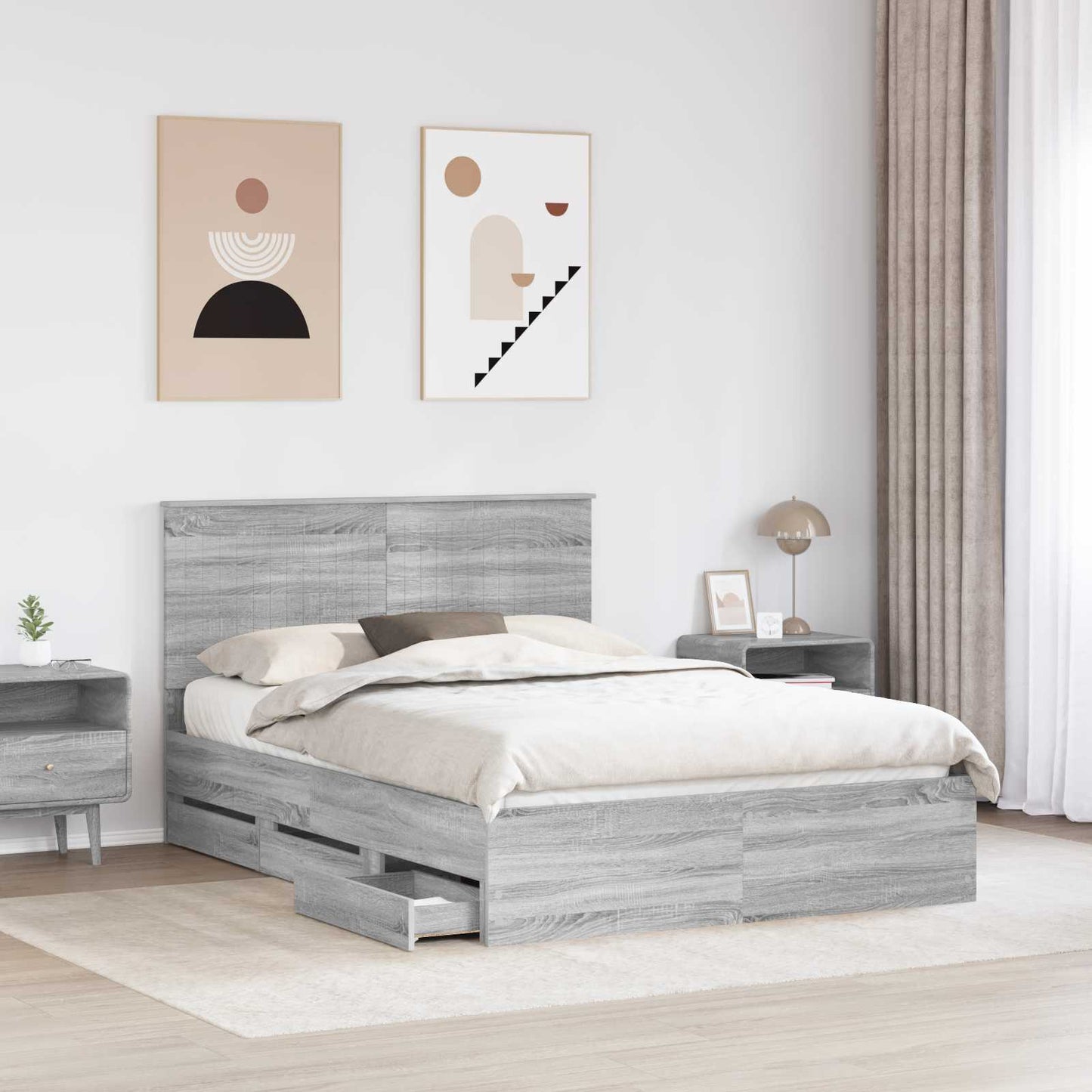 vidaXL Σκελετός Κρεβατιού Γκρίζο Σονομα 140 x 200 cm Μηχανήματος Ξύλο