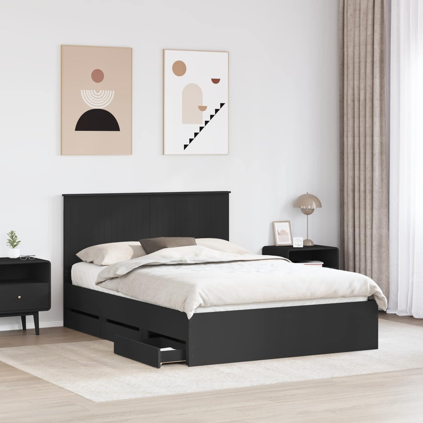 vidaXL Σκελετός Κρεβατιού Μαύρο 140 x 190 cm Μηχανήματος Ξύλο