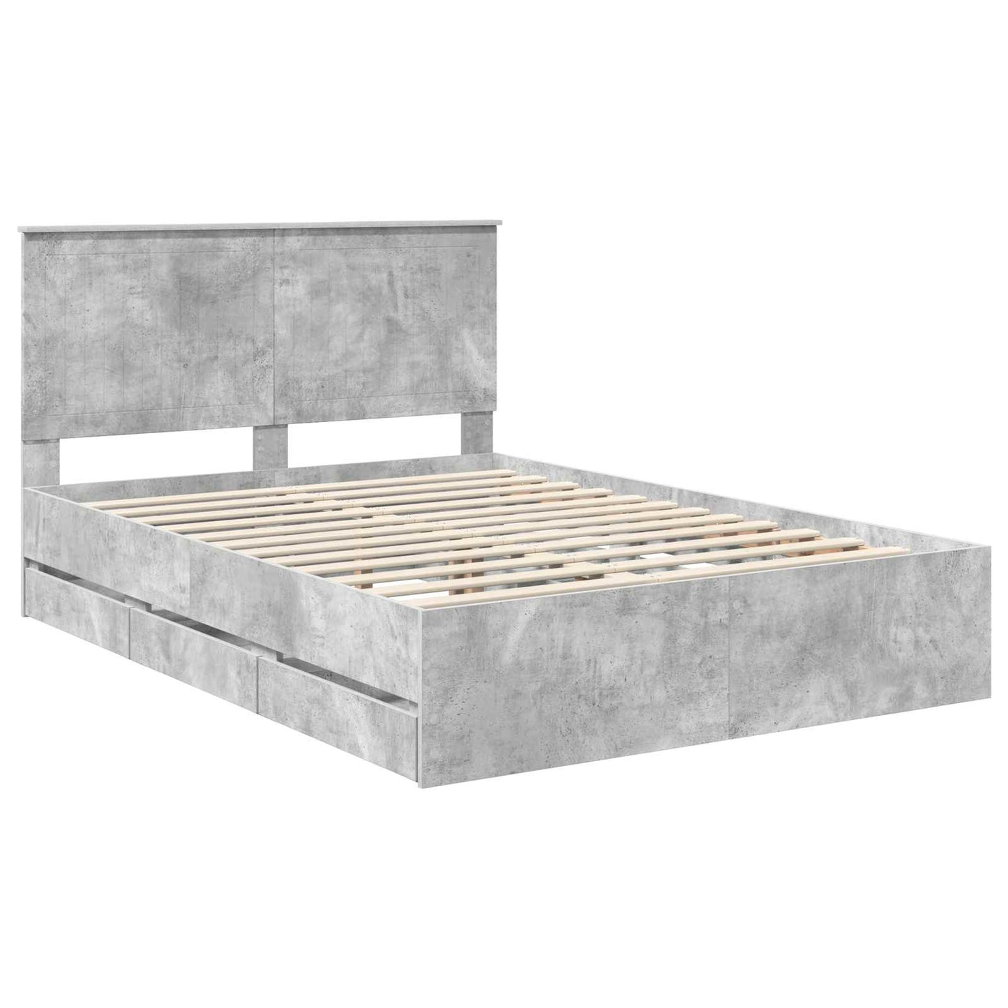 vidaXL Σκελετός Κρεβατιού Σκυρόδεμα Γκρι 135 x 190 cm Μηχανήματος Ξύλο