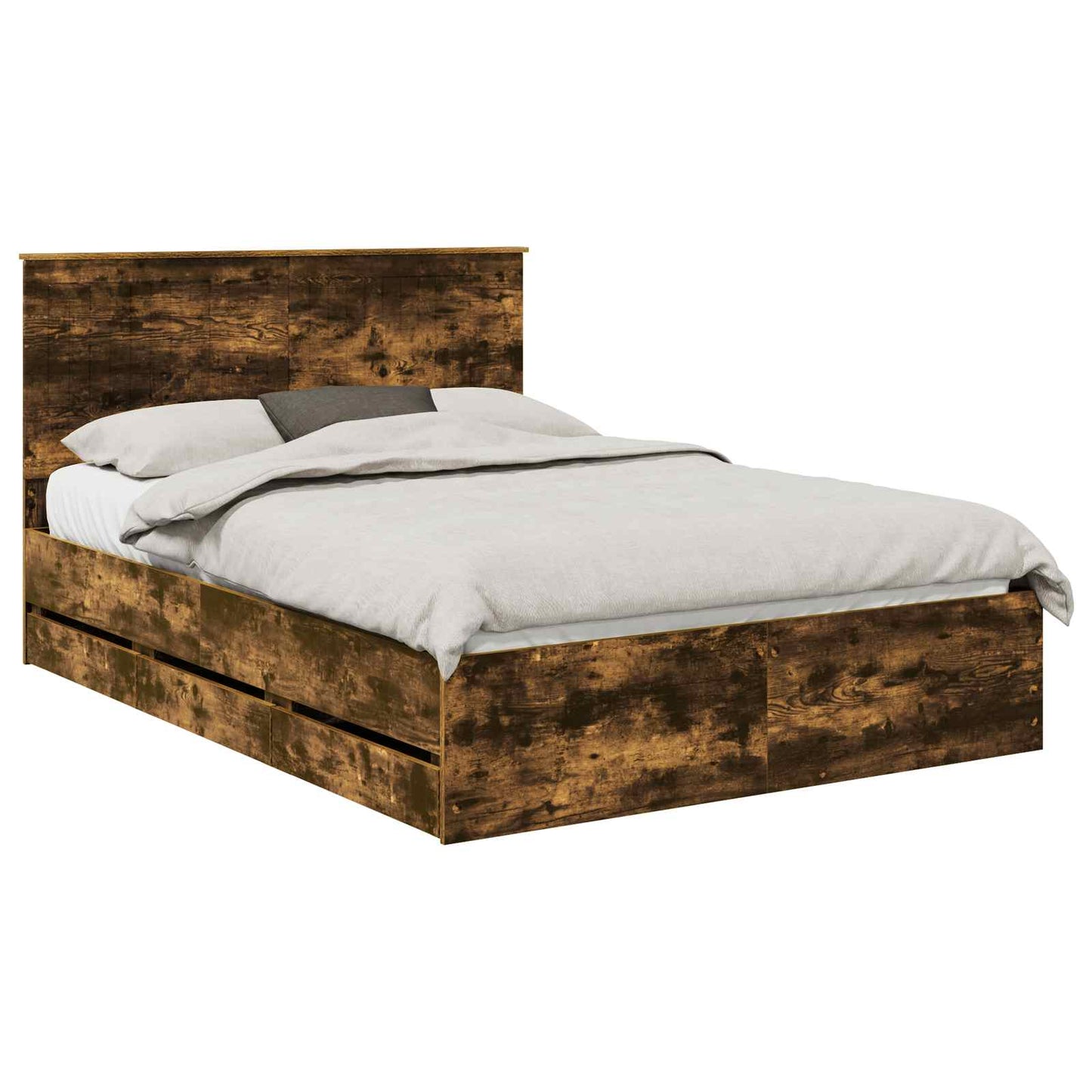 vidaXL Σκελετός Κρεβατιού Καπνιστό Δρύς 135 x 190 cm Μηχανήματος Ξύλο