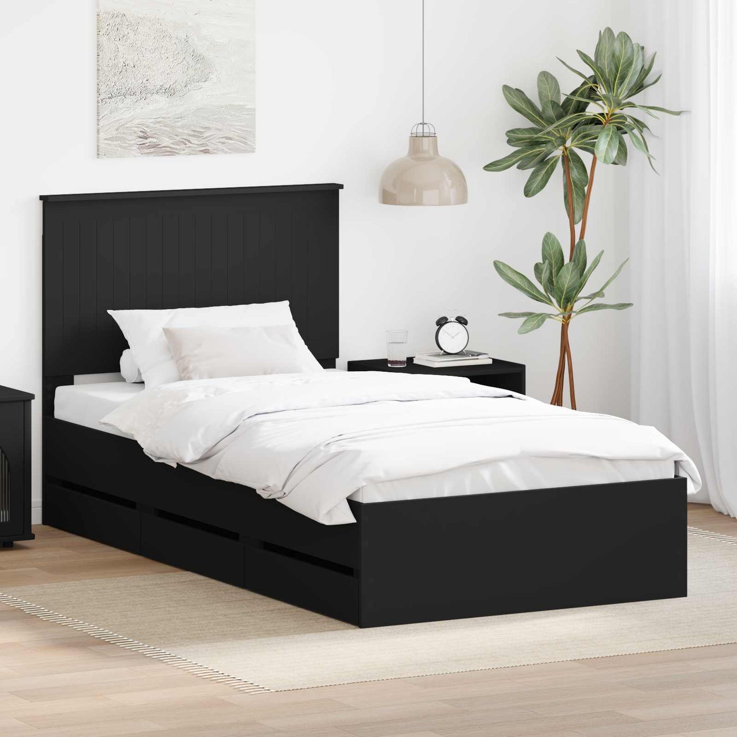 vidaXL Σκελετός Κρεβατιού Μαύρο 100 x 200 cm Μηχανήματος Ξύλο