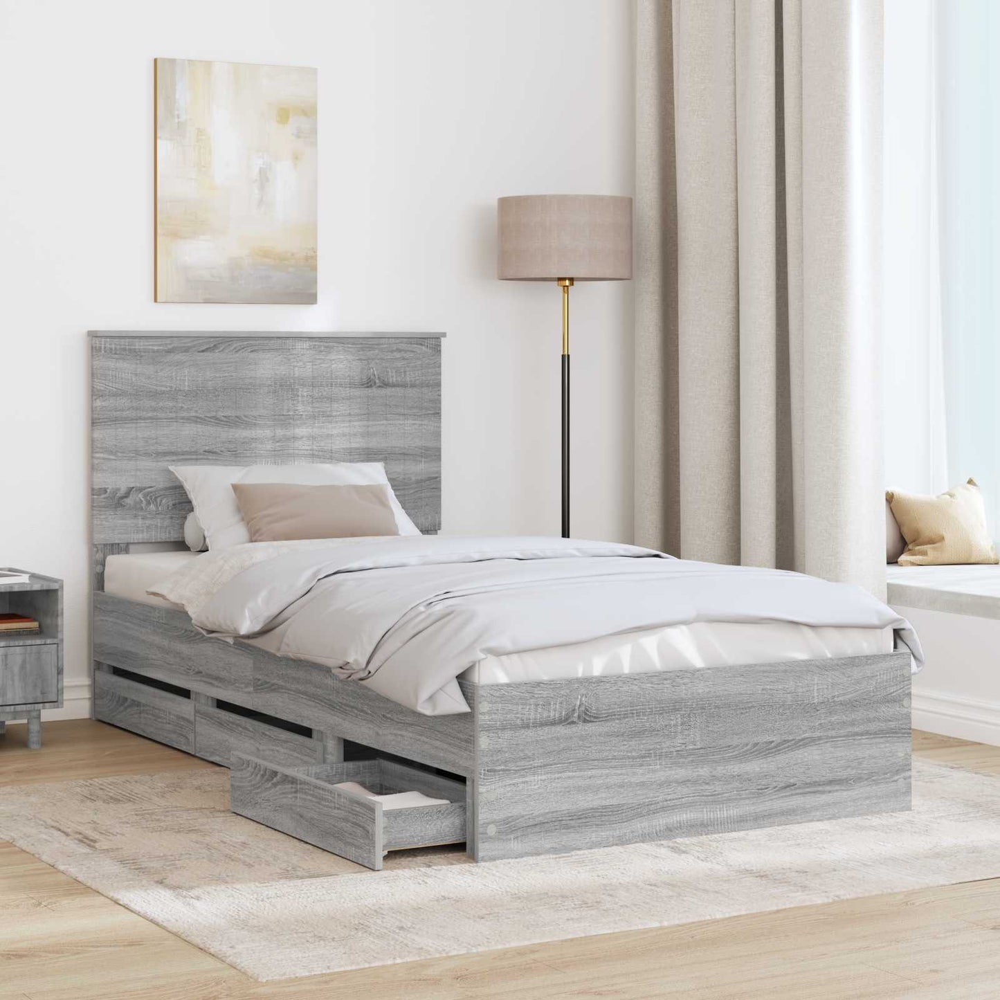 vidaXL Σκελετός Κρεβατιού Γκρίζο Σονομα 100 x 200 cm Μηχανήματος Ξύλο