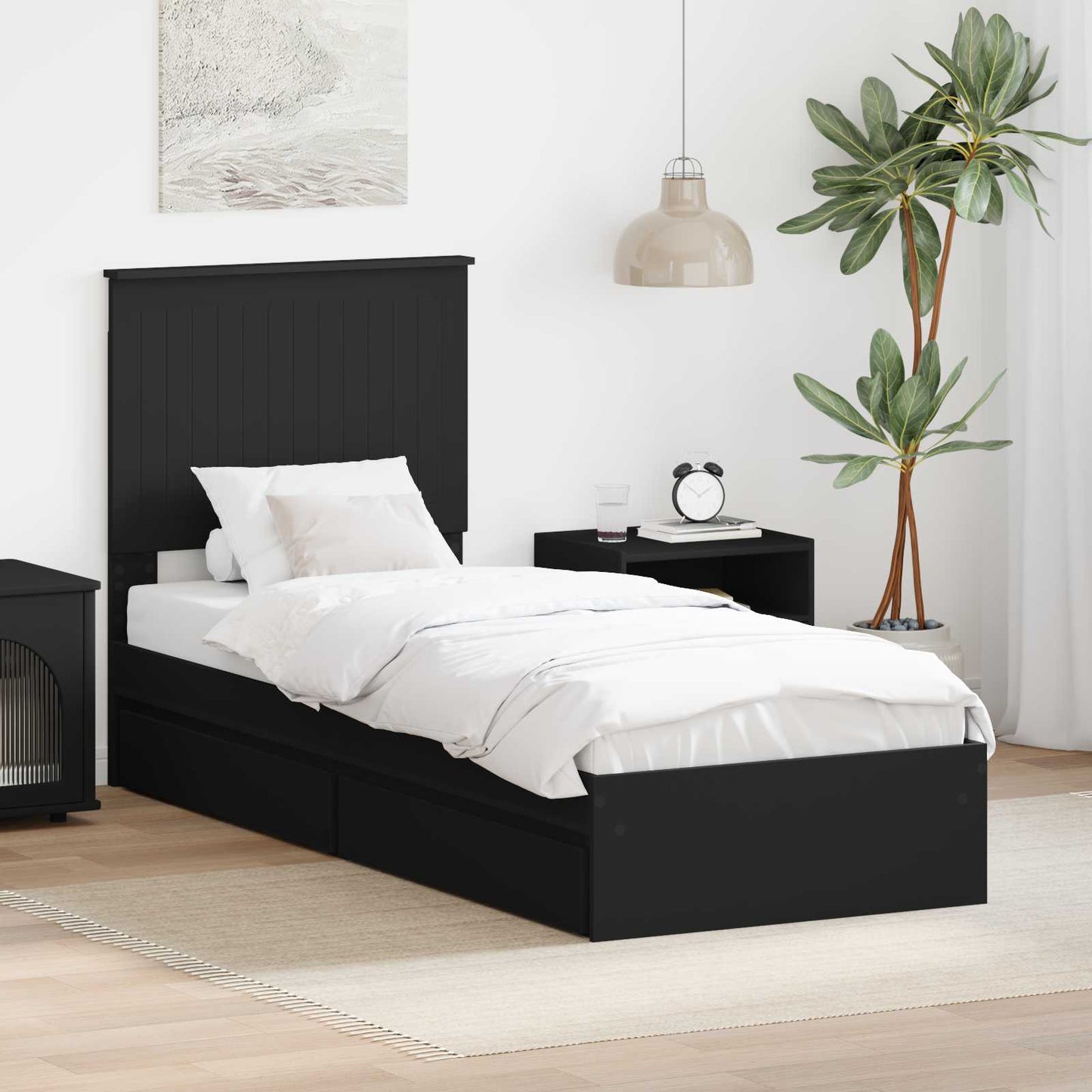 vidaXL Κρεβάτι Αποθήκης Μαύρο 75 x 190 cm Επεξεργασμένο ξύλο
