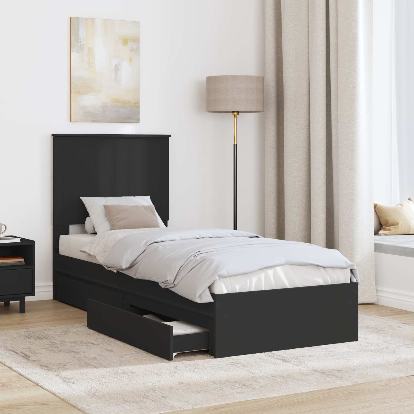 vidaXL Κρεβάτι Αποθήκης Μαύρο 75 x 190 cm Επεξεργασμένο ξύλο