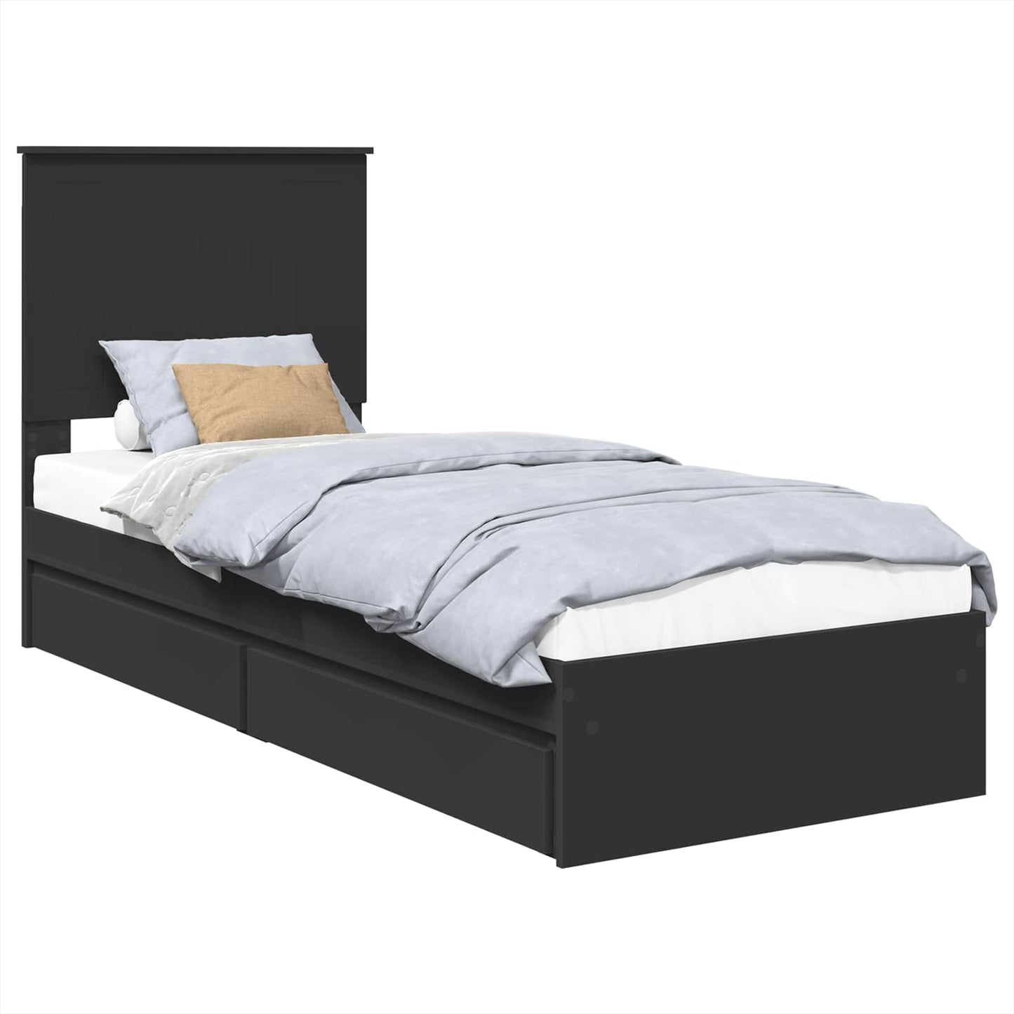 vidaXL Κρεβάτι Αποθήκης Μαύρο 75 x 190 cm Επεξεργασμένο ξύλο