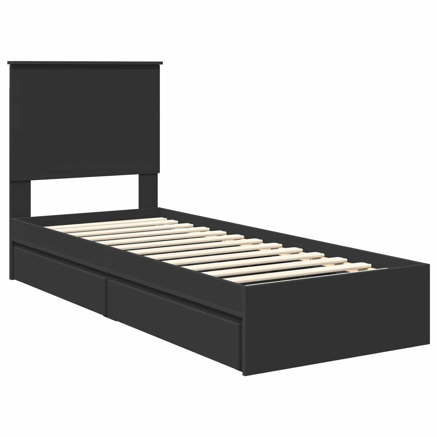 vidaXL Κρεβάτι Αποθήκης Μαύρο 75 x 190 cm Επεξεργασμένο ξύλο