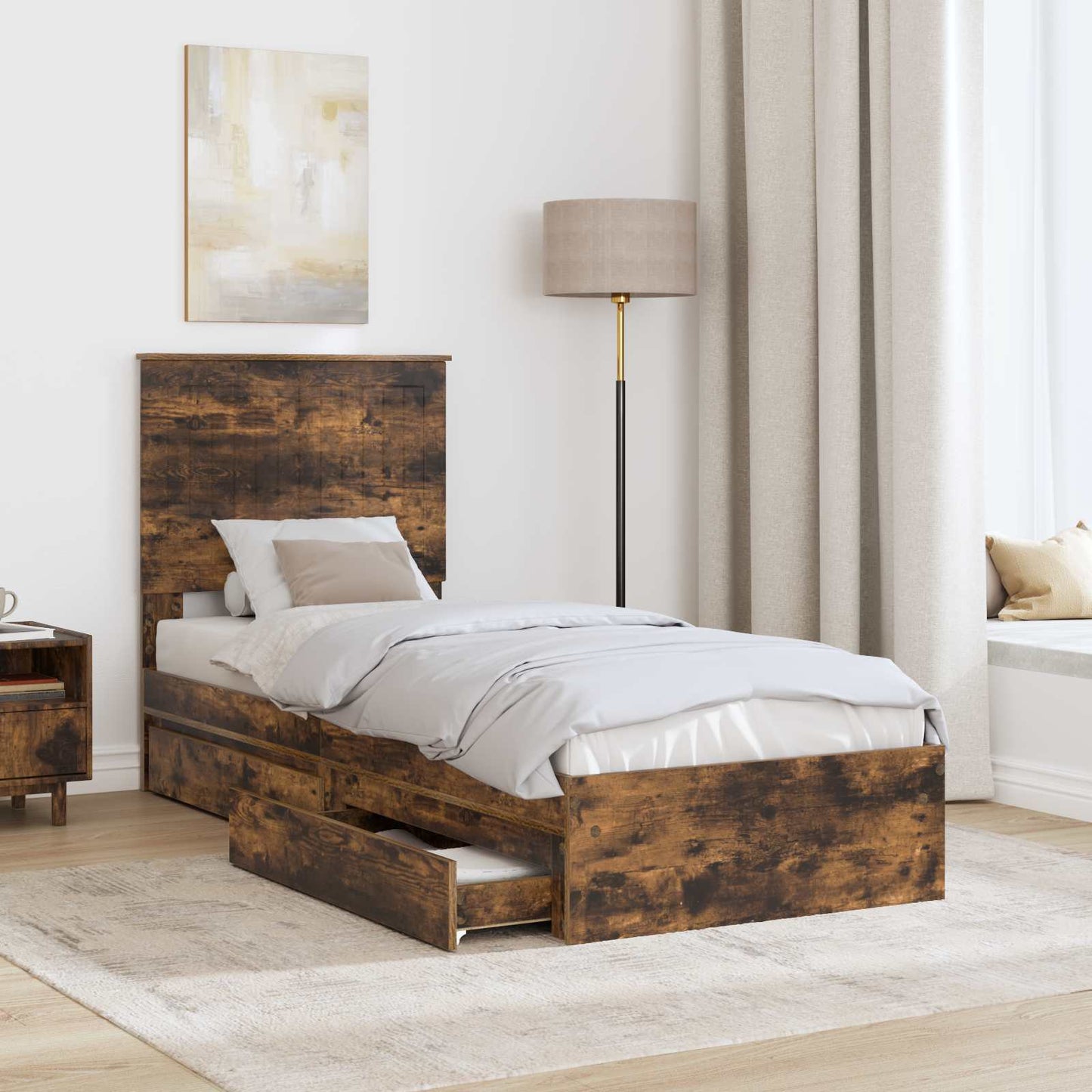 vidaXL Κρεβάτι Αποθήκης Καπνιστό Δρύς 75 x 190 cm Επεξεργασμένο ξύλο