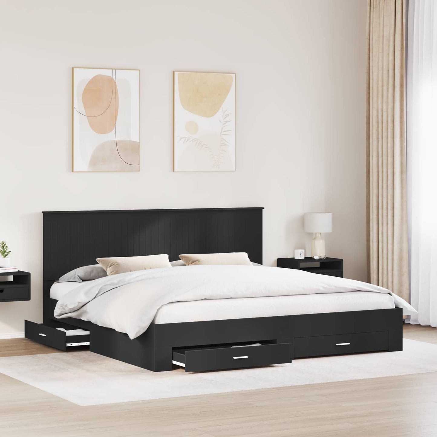 vidaXL Σκελετός Κρεβατιού με κεφαλάρι Μαύρο και Ασημί 200 x 200 cm