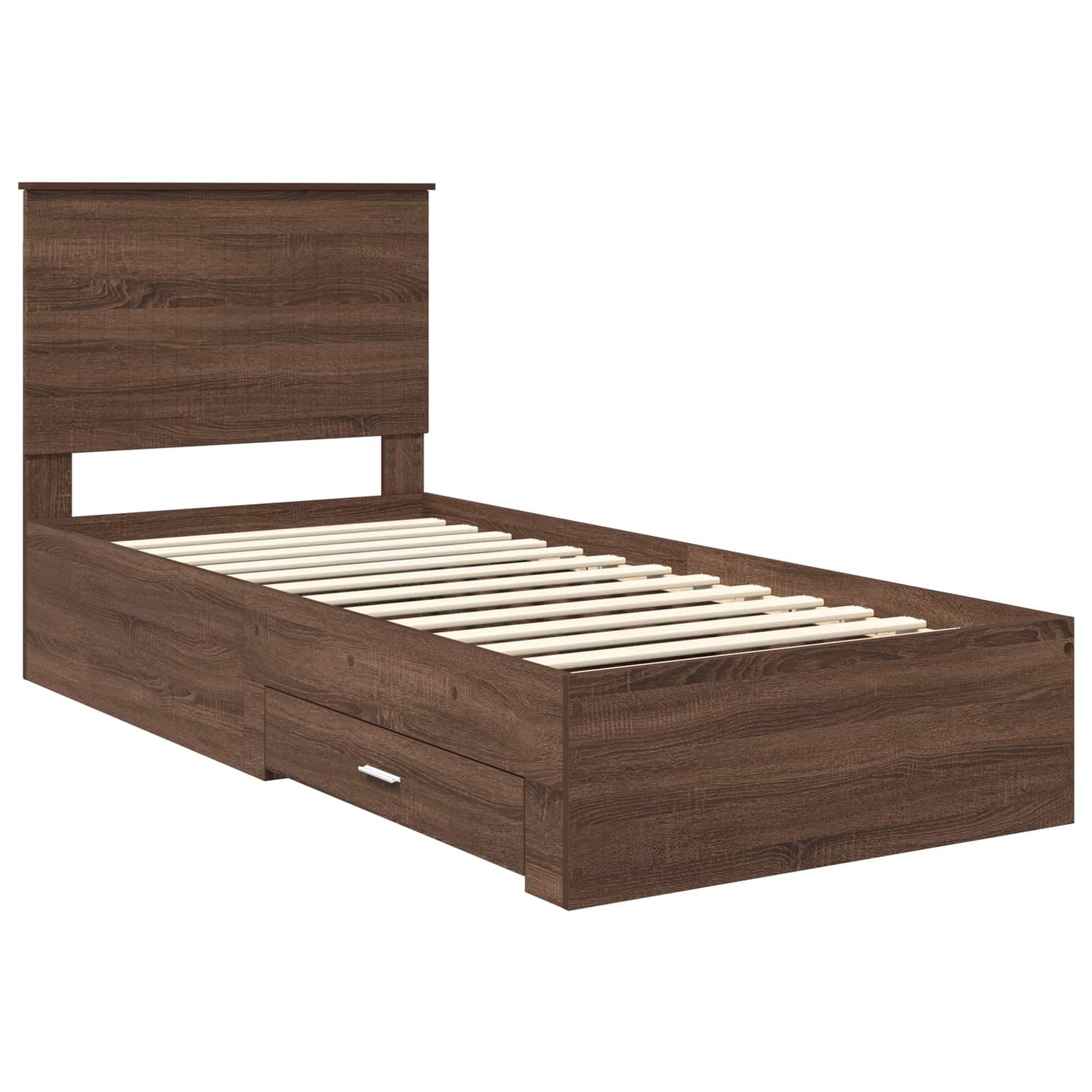 vidaXL Σκελετός Κρεβατιού με συρτάρι Καφέ Δρύινο και Ασημί 90 x 190 cm