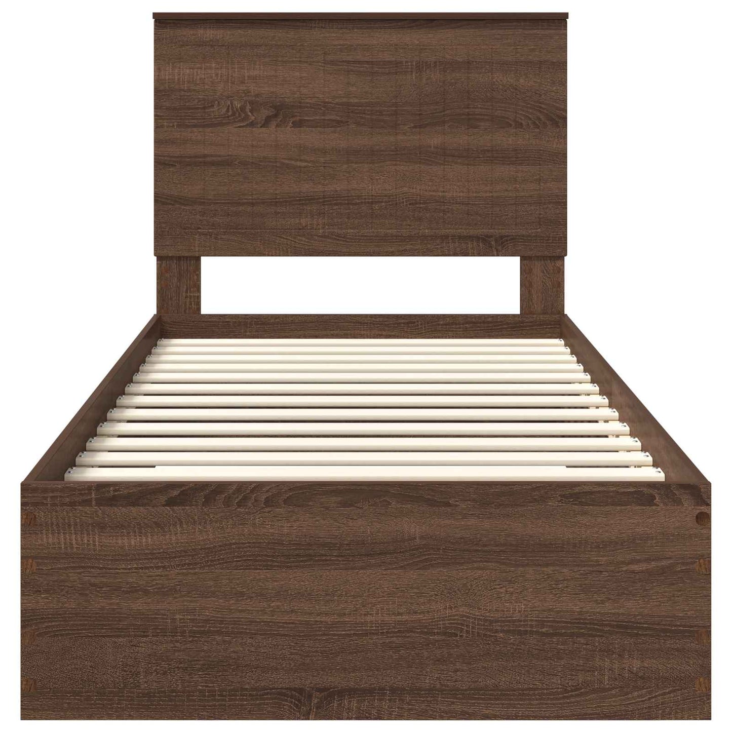 vidaXL Σκελετός Κρεβατιού με συρτάρι Καφέ Δρύινο και Ασημί 90 x 190 cm