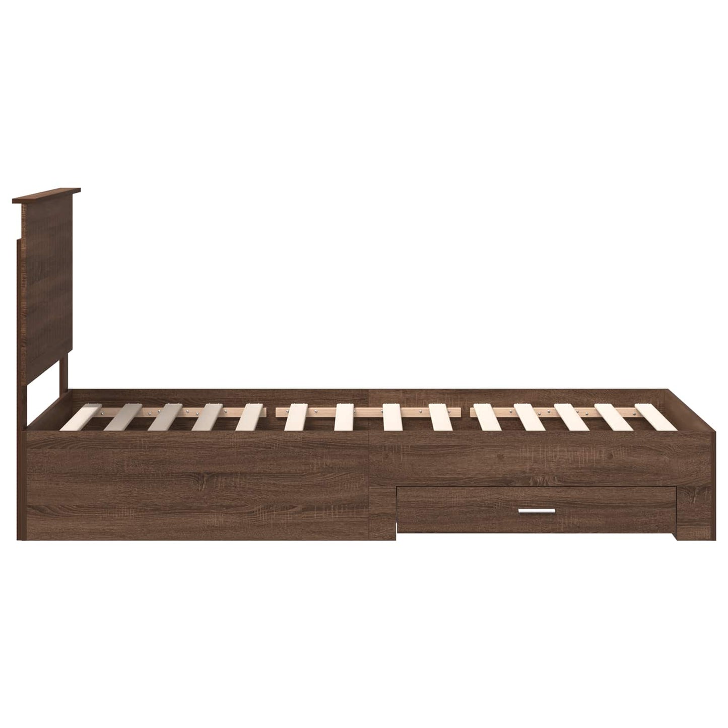 vidaXL Σκελετός Κρεβατιού με συρτάρι Καφέ Δρύινο και Ασημί 90 x 190 cm