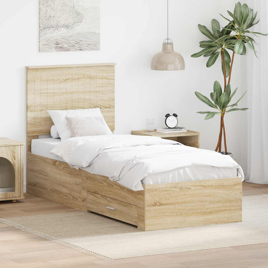 vidaXL Σκελετός Κρεβατιού Σονομά Δρύινο και Ασημί 75 x 190 cm