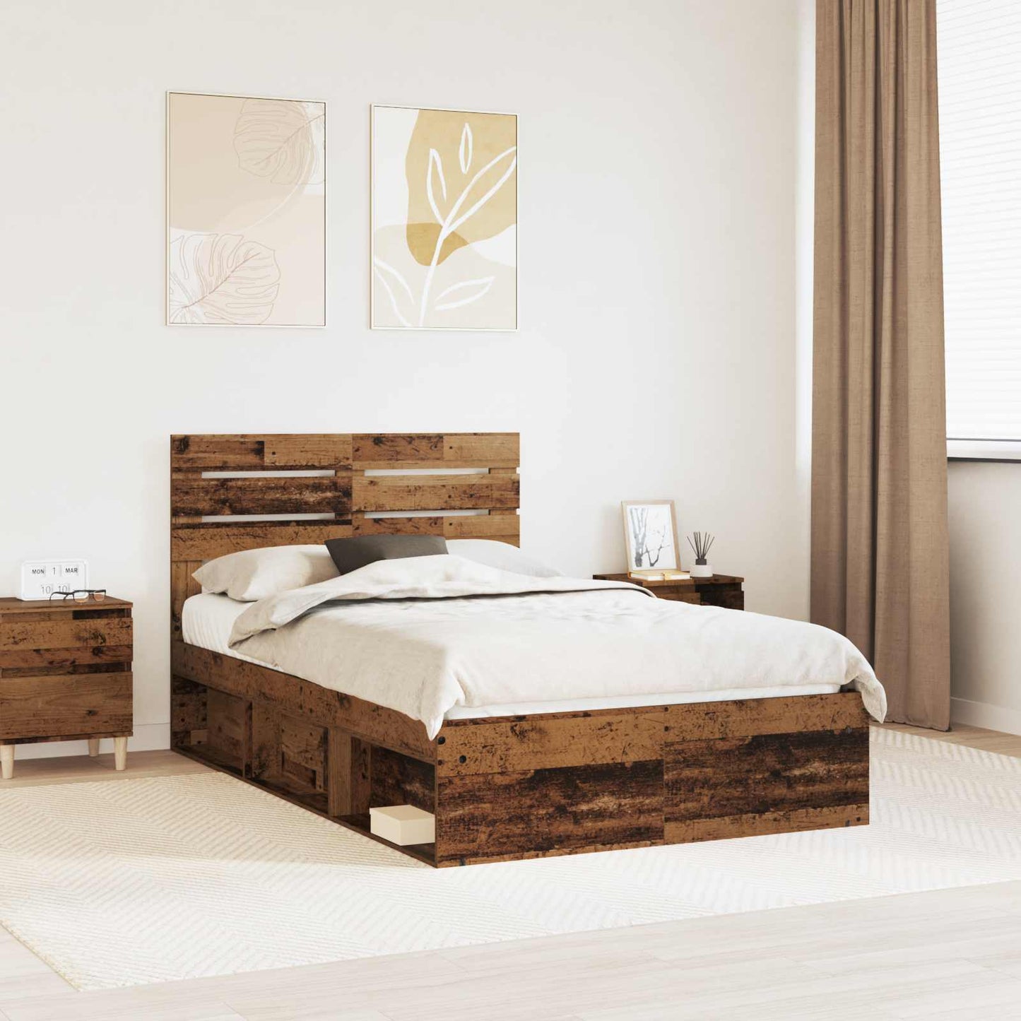 vidaXL Σκελετός Κρεβατιού Παλιό ξύλο 120 x 190 cm Στερεά ξυλεία πεύκου