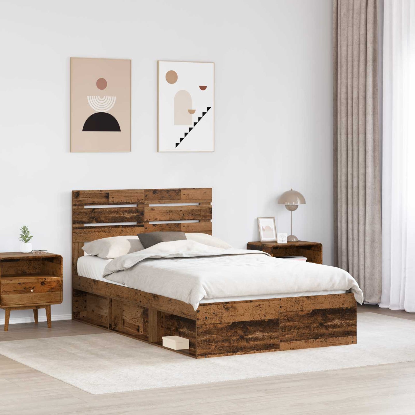 vidaXL Σκελετός Κρεβατιού Παλιό ξύλο 120 x 190 cm Στερεά ξυλεία πεύκου