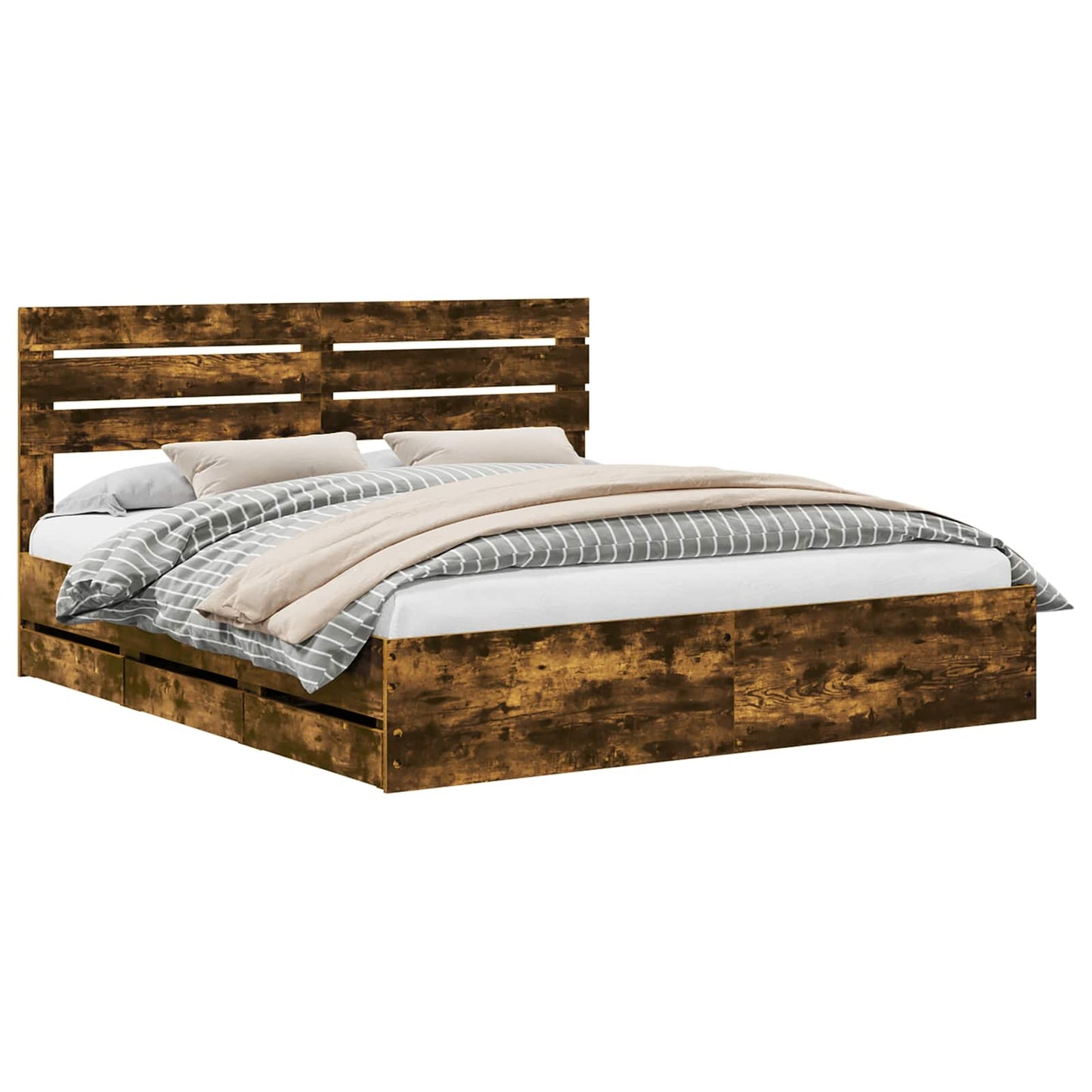 vidaXL Σκελετός Κρεβατιού Καπνιστό Δρύς 180 x 200 cm Μηχανήματος Ξύλο