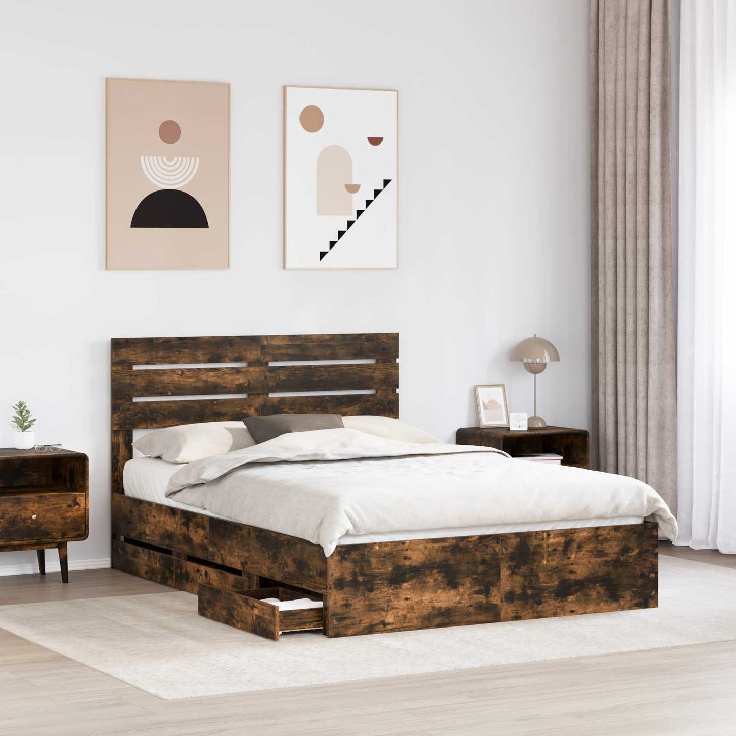 vidaXL Σκελετός Κρεβατιού Καπνιστό Δρύς 160 x 200 cm Μηχανήματος Ξύλο