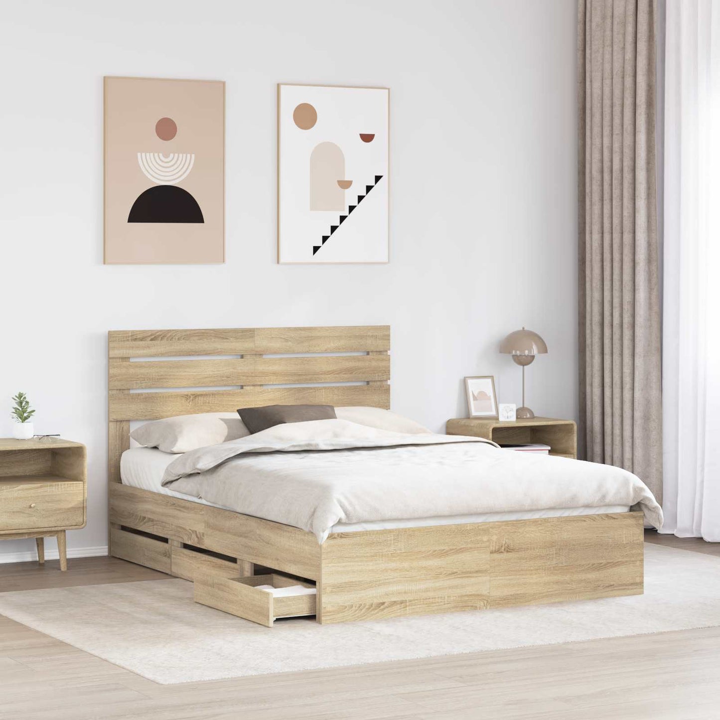 vidaXL Σκελετός Κρεβατιού Δρύς Sonoma 150 x 200 cm Μηχανήματος Ξύλο