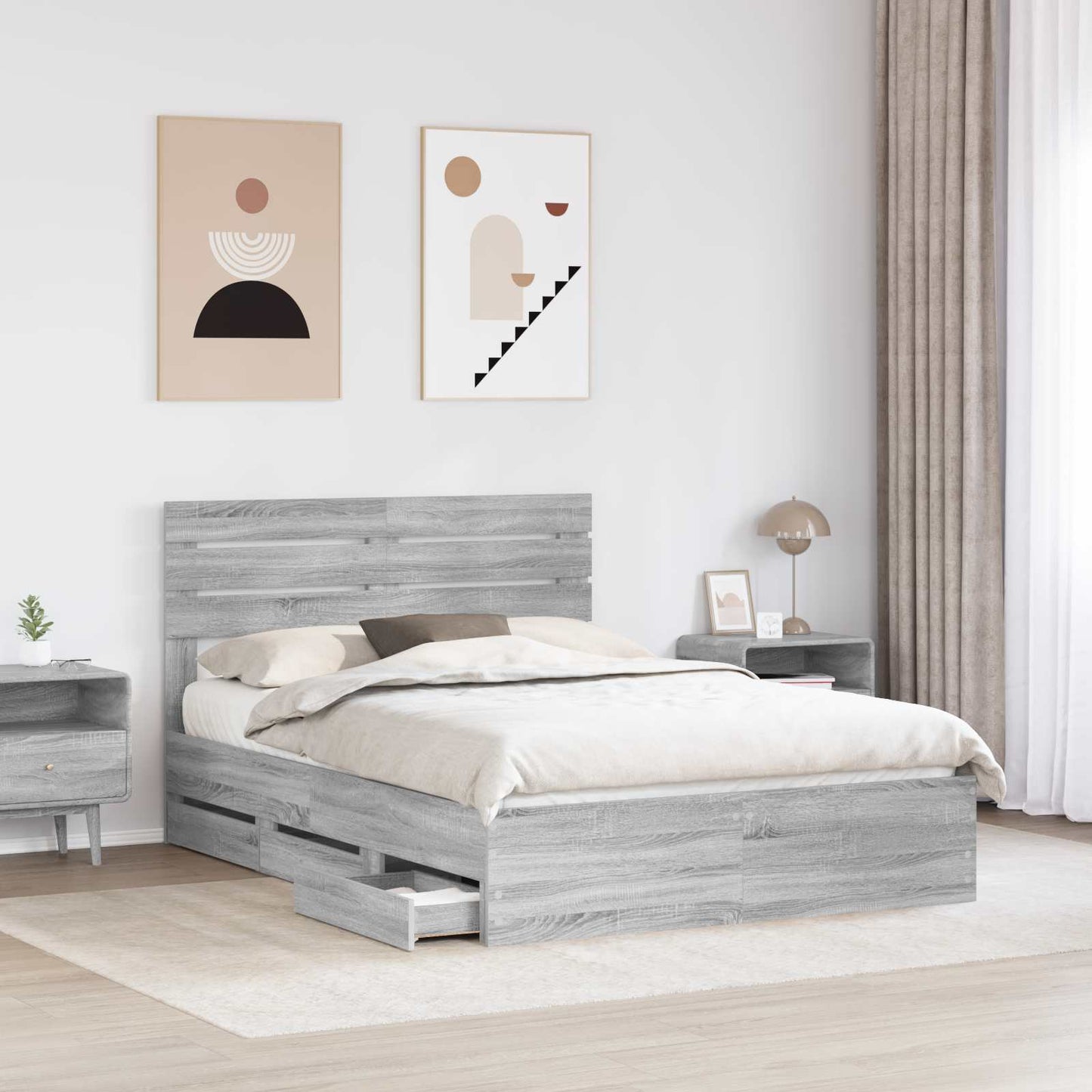 vidaXL Σκελετός Κρεβατιού Γκρίζο Σονομα 140 x 200 cm Μηχανήματος Ξύλο
