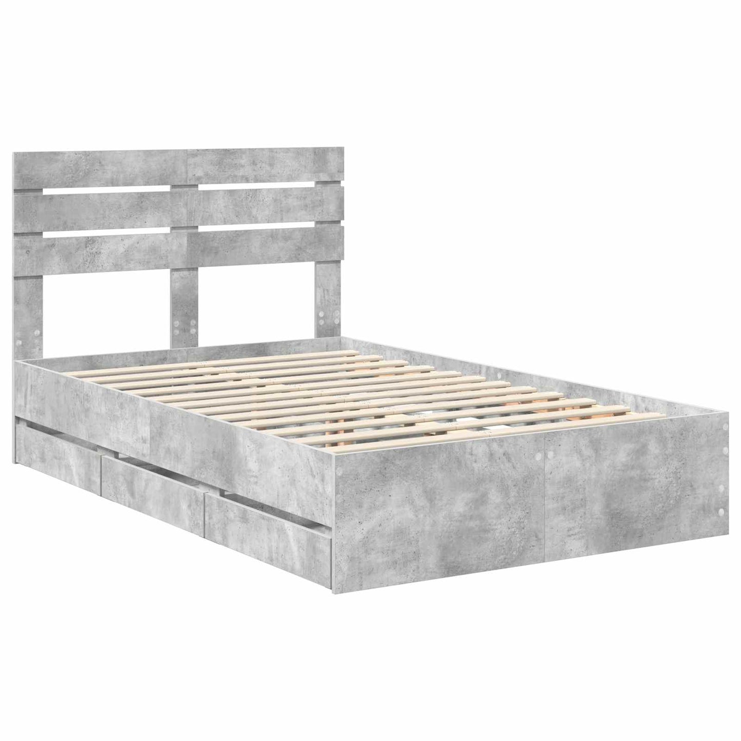 vidaXL Σκελετός Κρεβατιού Σκυρόδεμα Γκρι 135 x 190 cm Μηχανήματος Ξύλο