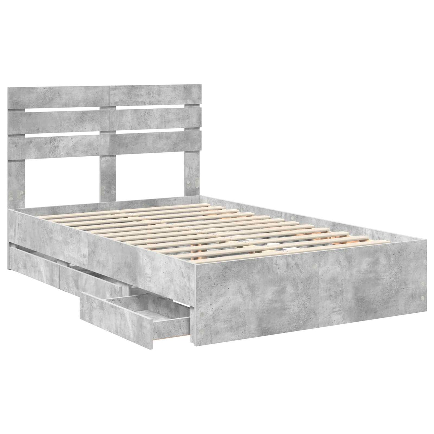 vidaXL Σκελετός Κρεβατιού Σκυρόδεμα Γκρι 135 x 190 cm Μηχανήματος Ξύλο