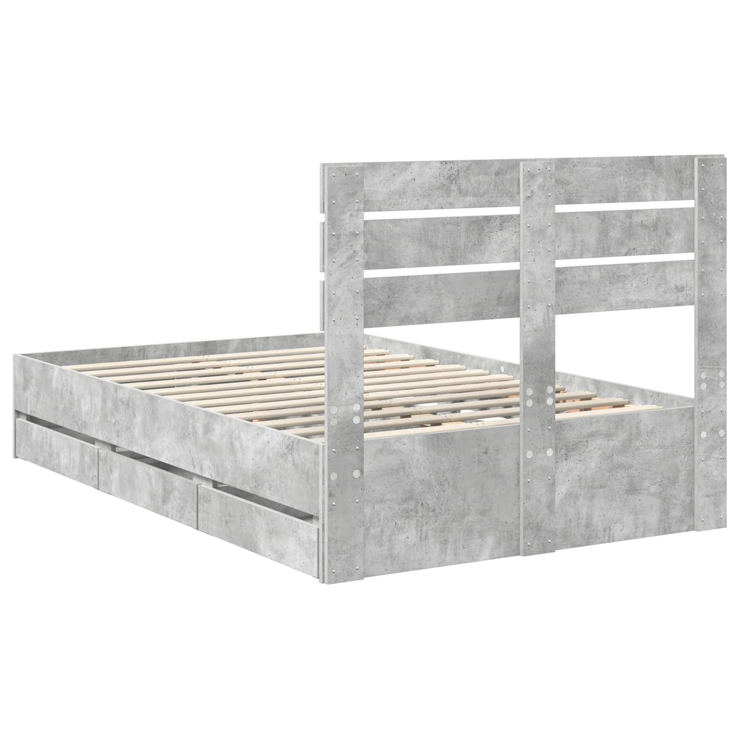 vidaXL Σκελετός Κρεβατιού Σκυρόδεμα Γκρι 135 x 190 cm Μηχανήματος Ξύλο