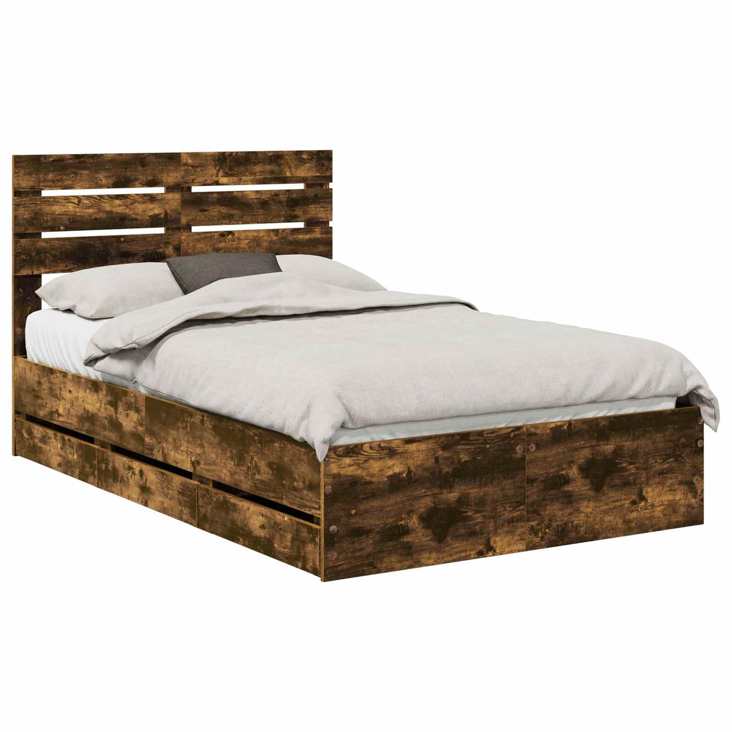 vidaXL Σκελετός Κρεβατιού Καπνιστό Δρύς 135 x 190 cm Μηχανήματος Ξύλο