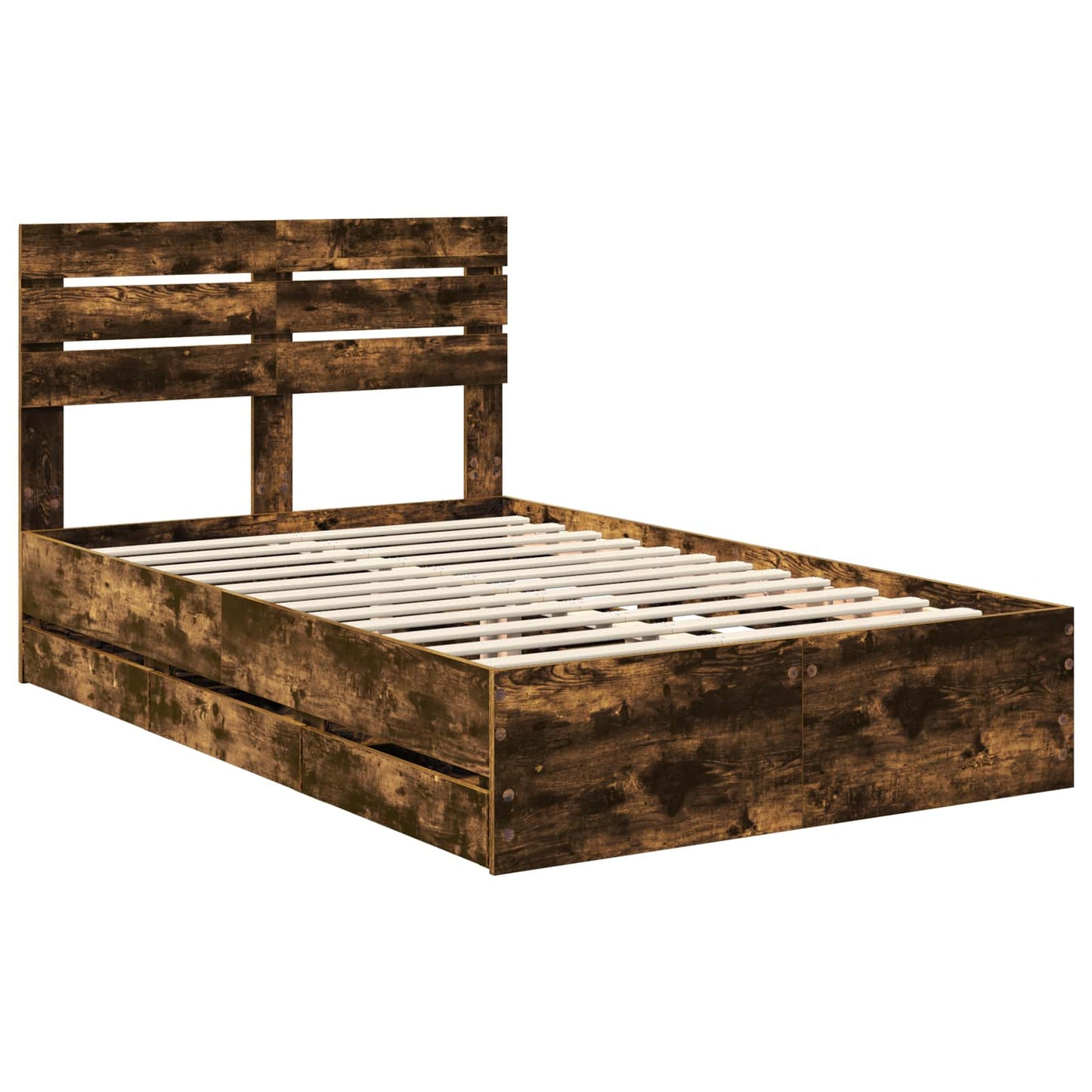 vidaXL Σκελετός Κρεβατιού Καπνιστό Δρύς 135 x 190 cm Μηχανήματος Ξύλο