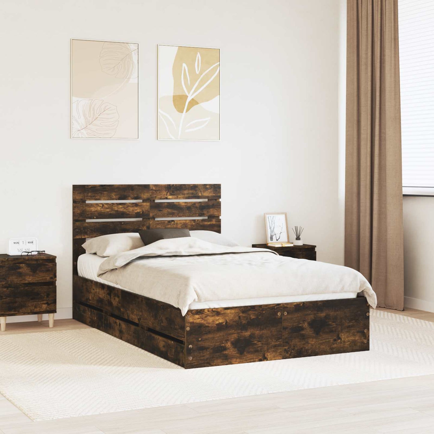 vidaXL Σκελετός Κρεβατιού Καπνιστό Δρύς 120 x 200 cm Μηχανήματος Ξύλο
