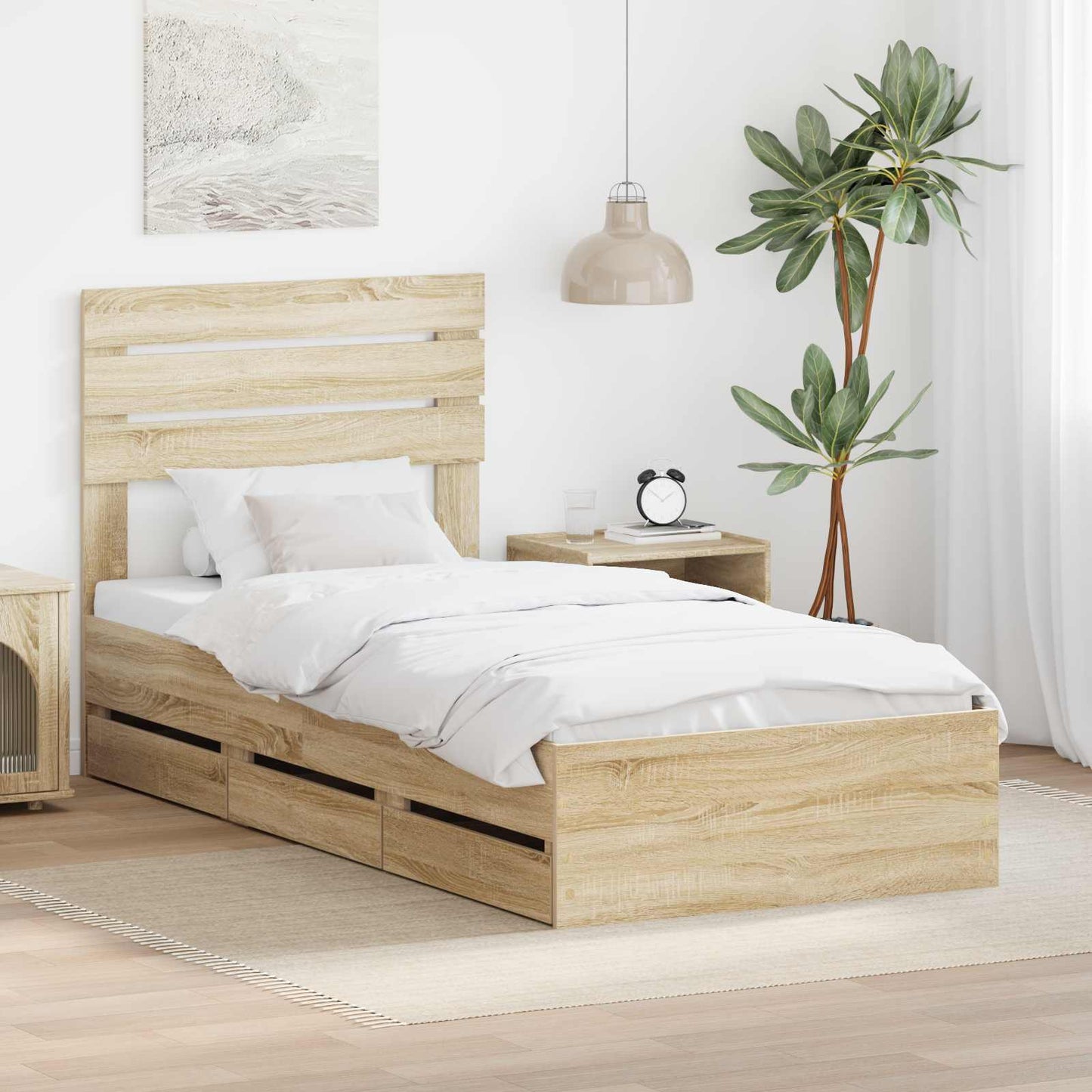 vidaXL Σκελετός Κρεβατιού Δρύς Sonoma 100 x 200 cm Μηχανήματος Ξύλο