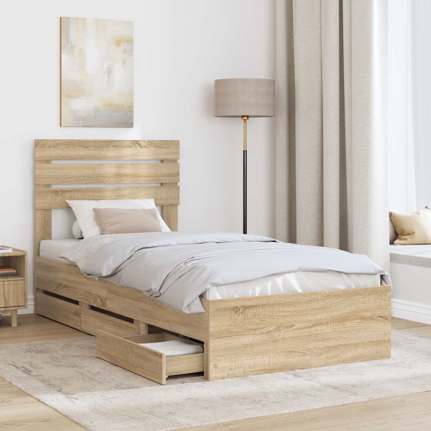 vidaXL Σκελετός Κρεβατιού Δρύς Sonoma 100 x 200 cm Μηχανήματος Ξύλο