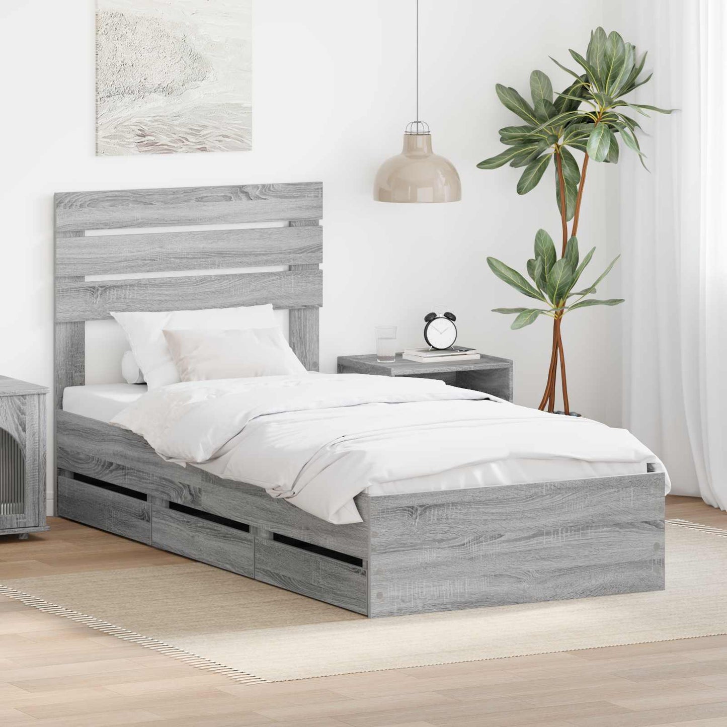 vidaXL Σκελετός Κρεβατιού Γκρίζο Σονομα 90 x 190 cm Μηχανήματος Ξύλο