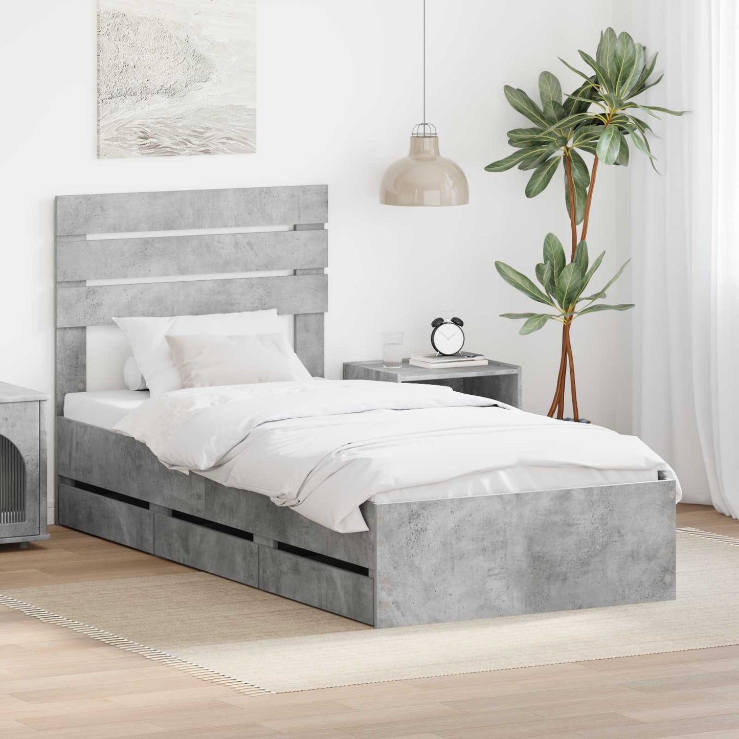 vidaXL Σκελετός Κρεβατιού Σκυρόδεμα Γκρι 75 x 190 cm Μηχανήματος Ξύλο