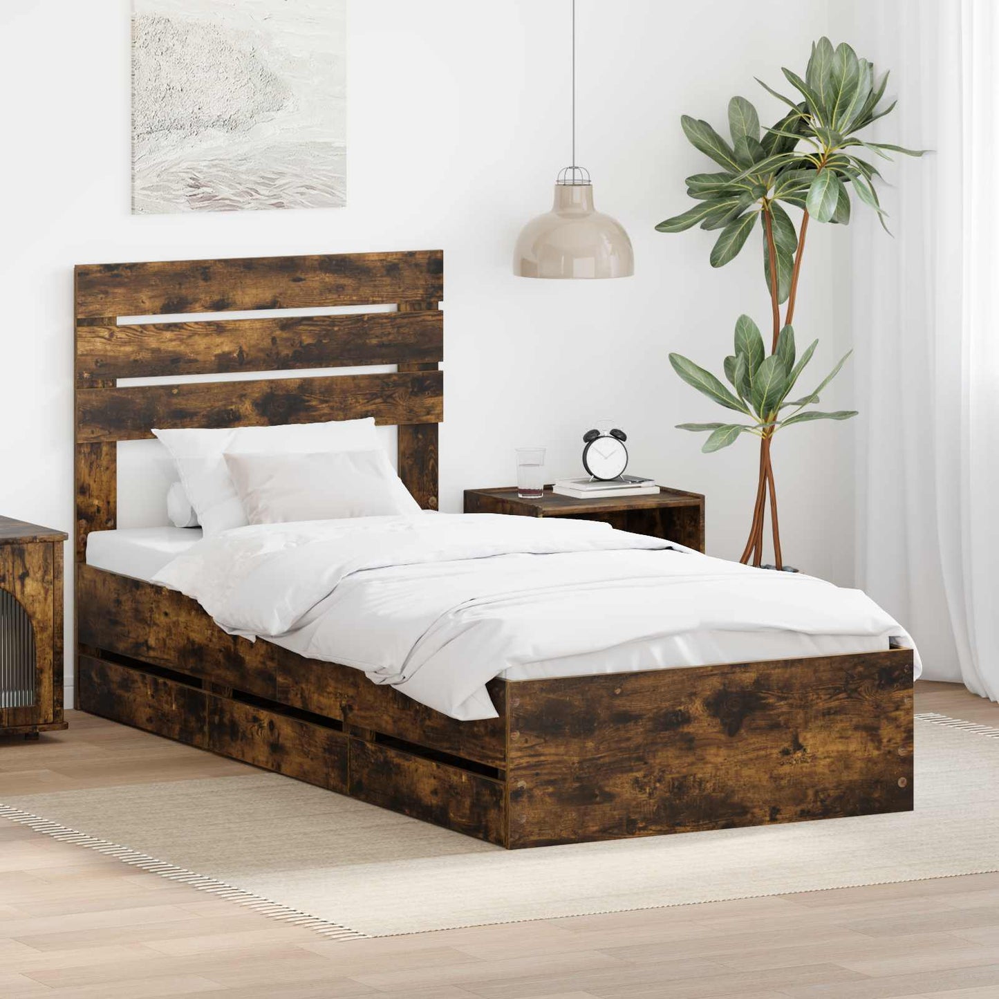 vidaXL Σκελετός Κρεβατιού Καπνιστό Δρύς 75 x 190 cm Μηχανήματος Ξύλο