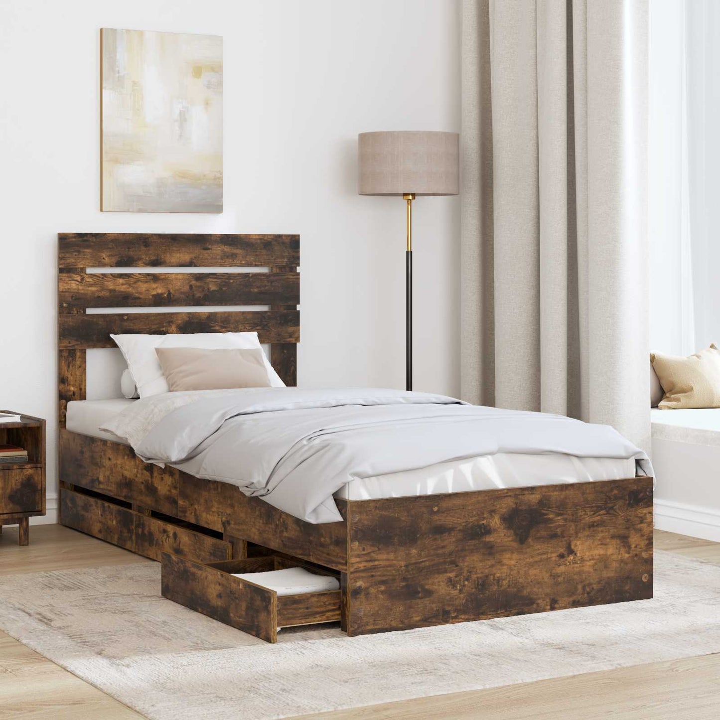 vidaXL Σκελετός Κρεβατιού Καπνιστό Δρύς 75 x 190 cm Μηχανήματος Ξύλο