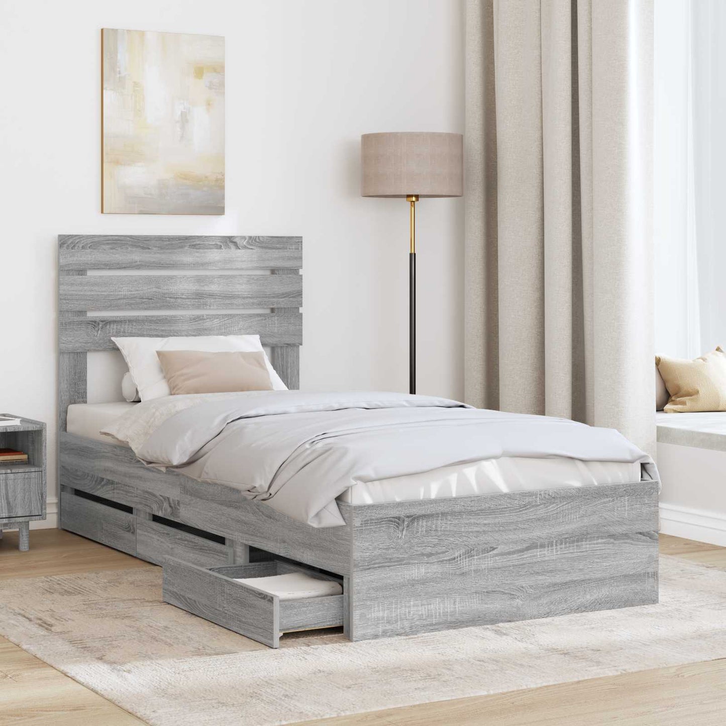 vidaXL Σκελετός Κρεβατιού Γκρίζο Σονομα 75 x 190 cm Μηχανήματος Ξύλο