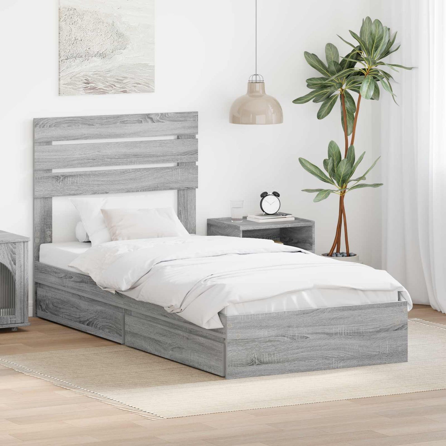 vidaXL Κρεβάτι Αποθήκης Γκρίζο Σονομα 90 x 200 cm Επεξεργασμένο ξύλο