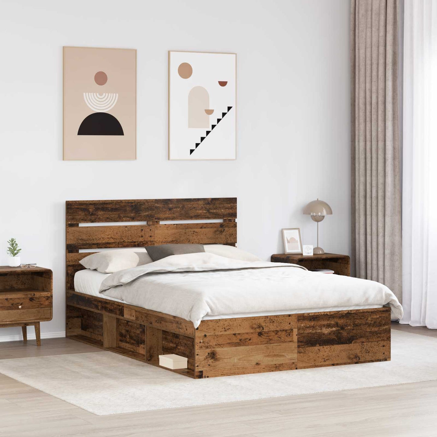 vidaXL Σκελετός Κρεβατιού Παλιό ξύλο 150 x 200 cm Στερεά ξυλεία πεύκου