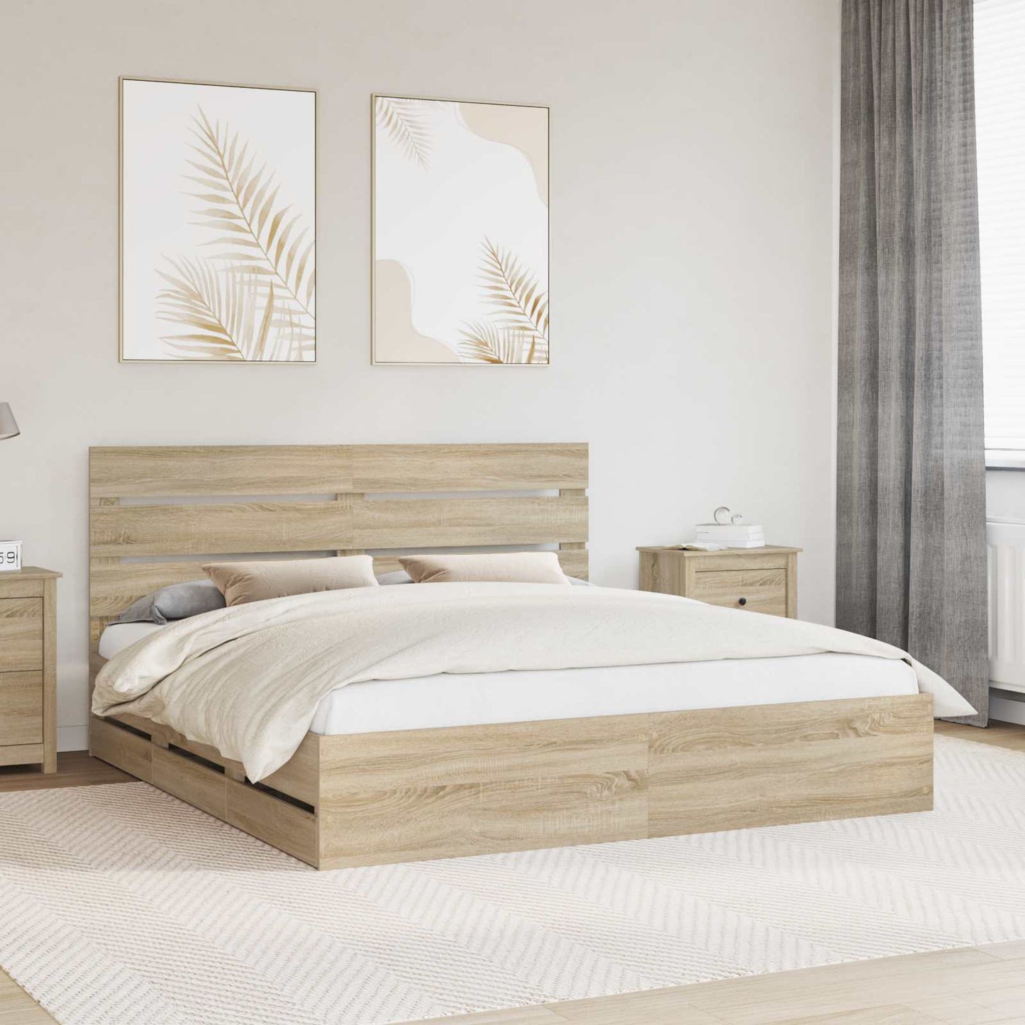 vidaXL Σκελετός Κρεβατιού Δρύς Sonoma 200 x 200 cm Μηχανήματος Ξύλο