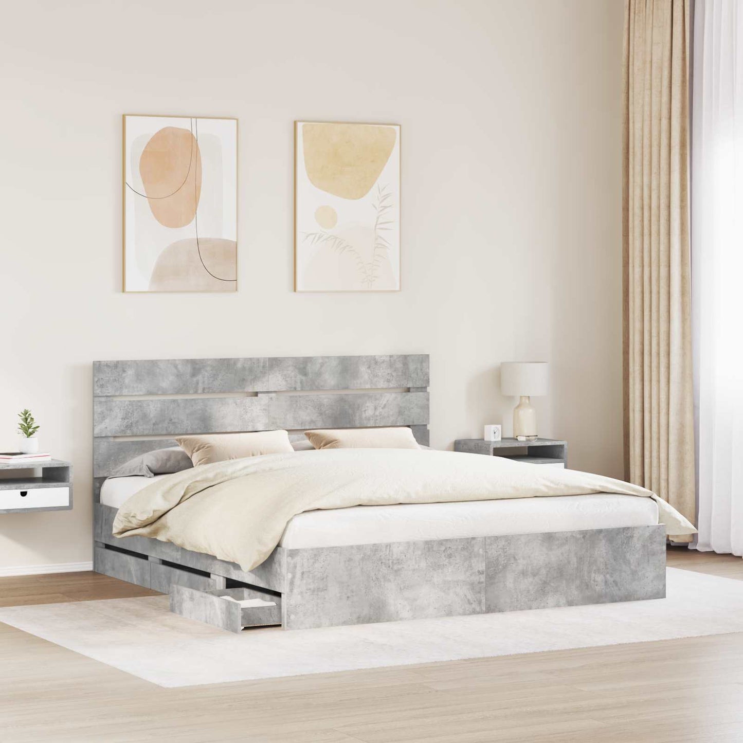 vidaXL Σκελετός Κρεβατιού Σκυρόδεμα Γκρι 180 x 200 cm Μηχανήματος Ξύλο